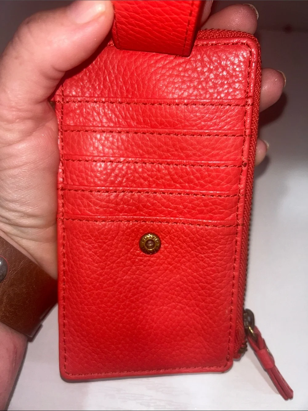 Fossil Red Pebbled Leather Wristlet Card Case